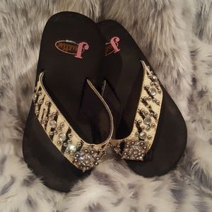 Justin Rhinestone Wedge Flip Flops